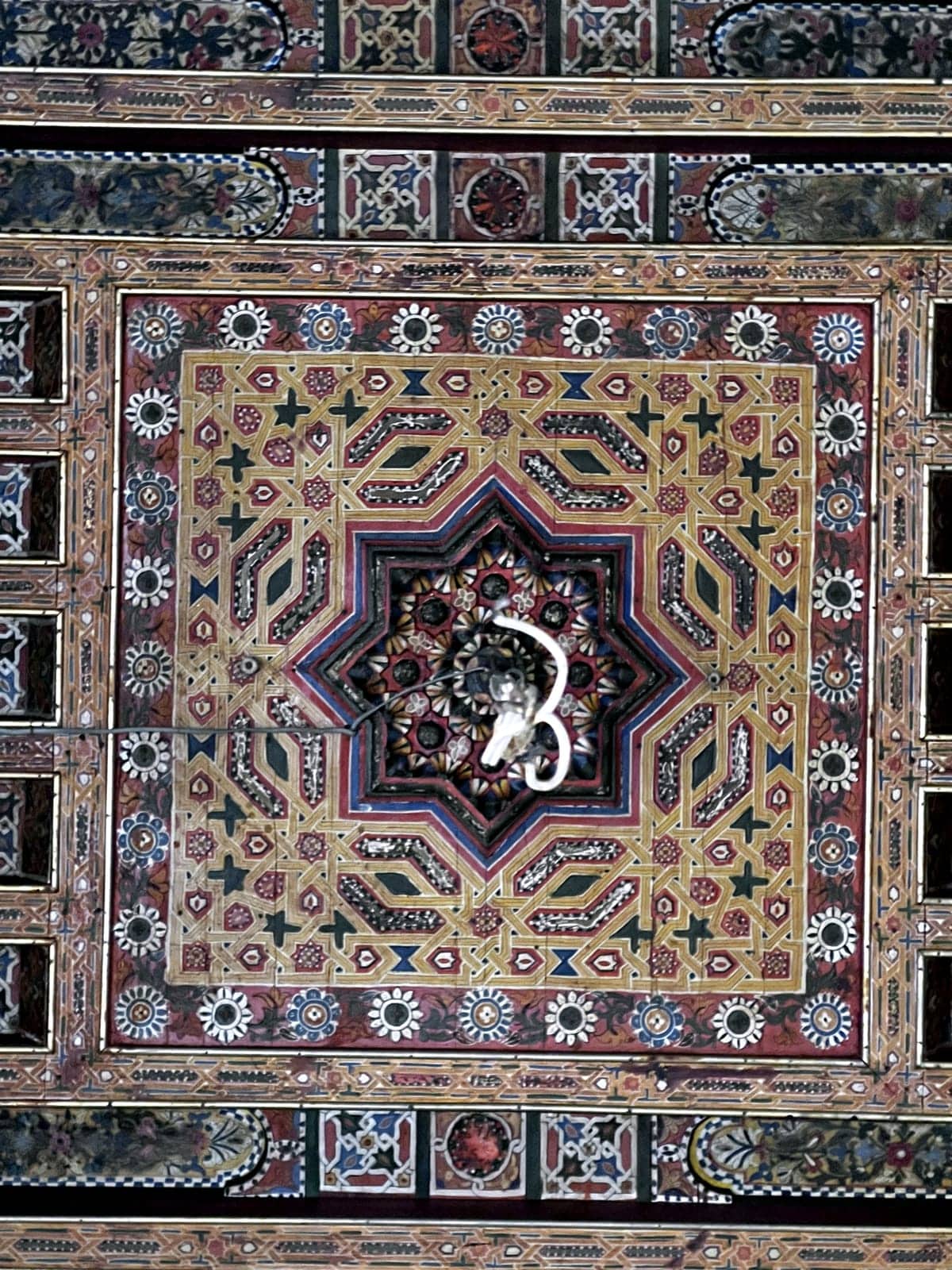 Octagonal coffered ceiling in painted cedar